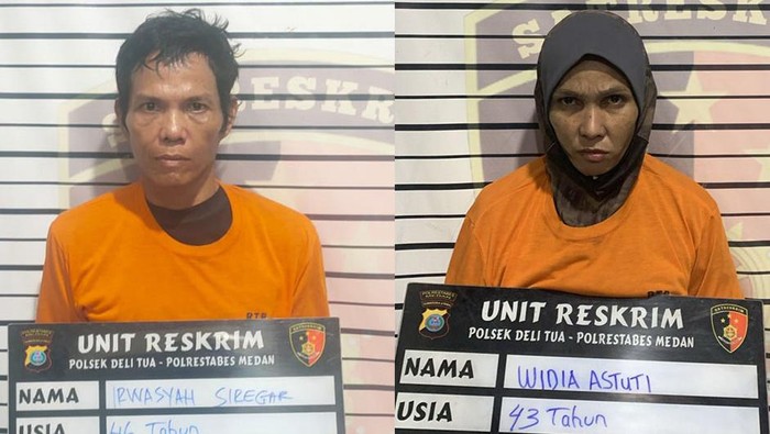 Sepasang suami istri ditangkap karena mencuri becak motor tetangganya di Jalan Eka Surya, Kecamatan Medan Johor, Kota Medan. (Dok Polsek Delitua)