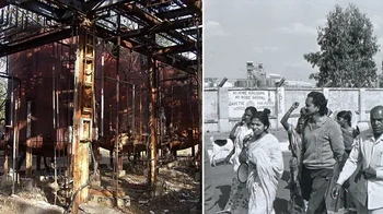 Tragedi gas Bhopal tahun 1984 di Madhya Pradesh, India. Ini adalah bencana industri terburuk dalam sejarah. Jumlah kematian resmi adalah 3.787. Namun, dampak jangka panjangnyalah yang paling menghancurkan, menyebabkan cedera, kecacatan, dan penyakit bagi lebih dari 5 juta orang. Kecelakaan itu terjadi di industri pestisida Union Carbide India Limited di Bhopal, Madhya Pradesh. Pasca tengah malam tanggal 3 Desember 1984, terjadi kebocoran gas metil isosianat (sangat beracun) dari pabrik saat negara sedang tidur. Kebocoran gas menewaskan ribuan orang dalam beberapa jam setelah kejadian. Dilaporkan, sekitar 558.000 orang terluka, 3.900 di antaranya menderita luka cacat permanen. Foto: Unbelivable Facts
