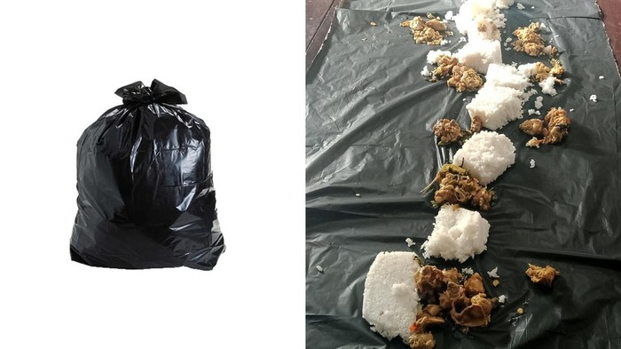 Anti Mainstream! Netizen Ini Liwetan Pakai Alas Kantong Plastik Sampah