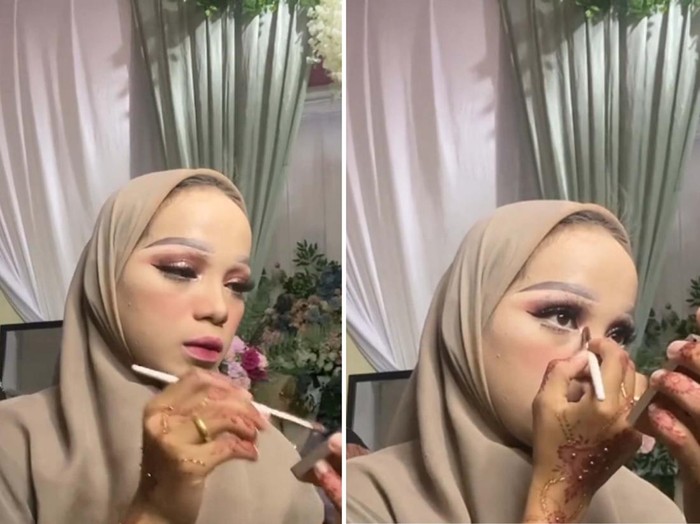 Foto Sumayah yang riasannya sendiri saat hari pernikahannya. Aksi Sumayah langsung viral dan menjadi sorotan warganet
