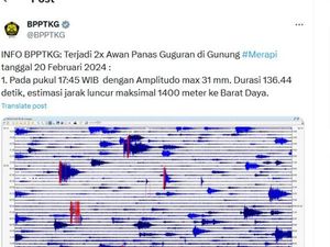 Merapi Muntahkan Awan Panas 2 Kali dalam 5 Menit Petang Ini