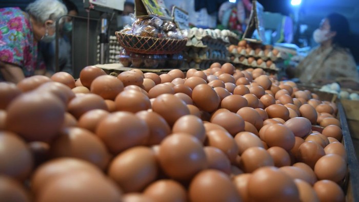 Seorang pedagang menata telur di Pasar Senen, Jakarta, Selasa (20/2/2024). Harga telur di sejumlah pasar Jakarta mengalami lonjakan harga dalam beberapa pekan terakhir hingga mencapai Rp28.000 - Rp31.000, naik dari harga normal dikisaran Rp25.000 yang disebabkan berkurangnya pasokan hngga kenaikan pakan ternak. ANTARA FOTO/Akbar Nugroho Gumay/wpa.