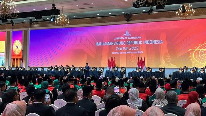 Jokowi di laporan tahunan MA (Eva/detikcom)