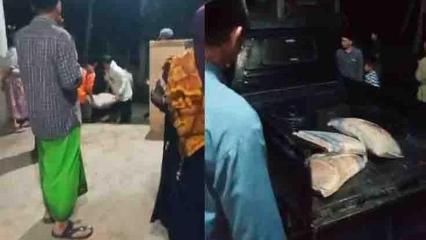 Suasana aksi penarikan kembali bantuan semen masjid caleg PKS Baiq Sri Ratna Puspa Riani di Desa Selebung, Lombok Tengah, Senin (19/2/2024) malam. (Tangkapan layar Facebook @Haries Haris)