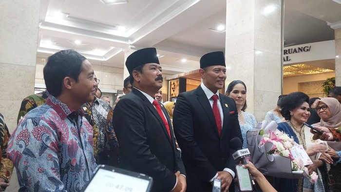 AHY tiba di kantor Kementerian ATR BPN untuk proses sertijab/Almadinah Putri Brilian-detikcom