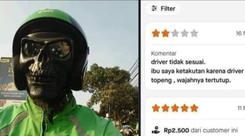 Dapat rating dua karena ibu penumpangnya ketakutan driver pakai topeng mengerikan. Foto: X/Twitter/txtdarionlshop