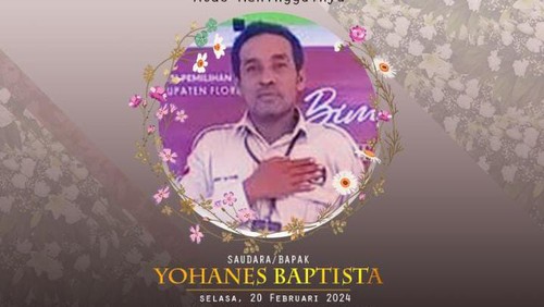 Pamflet ucapan duka KPU Flores Timur atas meninggalnya Yohanes Baptista, anggota PPK Solor Barat Divisi Teknis Penyelenggaraan Pemilu. (Dok. KPU Flores Timur)
