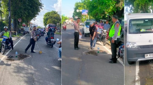 Polisi melakukan olah TKP laka lantas di Jalan Cokroaminoto, Denpasar, Rabu (21/2/2024). (Dok Polresta Denpasar)