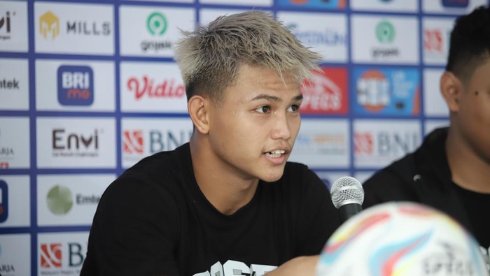 Hokky Caraka saat sesi jumpa pers sebelum laga Bhayangkara FC Vs PSS Sleman, Rabu (21/2/2024).