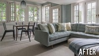 Mungkin pemiliknya ingin memisahkan tempat bersantai dan bermain anak. Sofa digunakan untuk bersantai, sementara kursi kayu digunakan untuk anak-anak bermain. Penggantian warna juga berpengaruh pada penciptaan suasana yang lebih nyaman dan kedua kursi itu tetap terlihat satu kesatuan. Foto: beforeafter.design via boredpanda.com