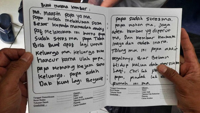 Secarik surat wasiat pria gantung diri karena kalah judi slot ke istrinya.