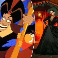 Tokoh jahat dalam film Aladin, Jafar, juga jadi inspirasi gaun pengantin terbaru Allure Bridals yang berkolaborasi dengan Disney sejak 2020. Gaun dengan belahan dada rendah ini hadir dengan kerah satin ikonis tokoh Jafar. Foto: Dok. Allurebridals, Everett