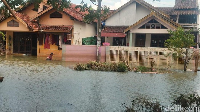 Kondisi banjir di Dukuh Kedungbanteng, Desa Wonorejo, Kecamatan Karanganyar, Demak, Kamis (22/2/2024).