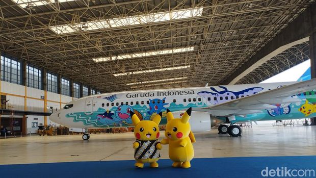 Rupa Pikachu Jet di Garuda Indonesia, Kamis (22/2/2024).