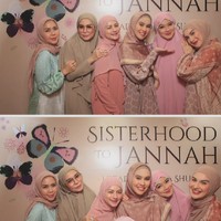 Ketika datang ke kajian, Ussy Sulistiawaty memakai khimar senada dengan gamis warna pink. Kartika Putri memakai hijab segi empat print warna cokelat. Foto: Dok. Instagram @cutkeke_xavier.