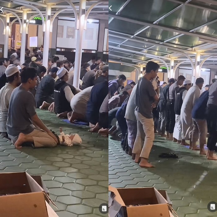 Momen ayah menggendong anaknya yang masih bayi saat salat berjamaah mendadak viral di TikTok