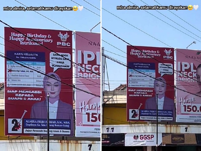 Viral suami memberikan kejutan berupa ucapan billboard dengan desain ala caleg, mendadak jadi sorotan di media sosial