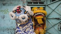 Barongsai Macan Putih mengambil angpau dari dalam toko pada perayaan Cap Go Meh di kawasan Pasar Gede, Solo, Jawa Tengah, Sabtu (24/2/2024). ANTARA FOTO/Mohammad Ayudha.