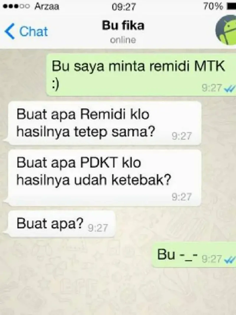 Chat guru dengan murid ini bikin kamu bakal kangen dengan masa sekolah. Chatnya lucu banget.