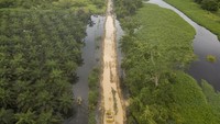 Jalan penghubung sejumlah desa di Muaro Jambi dan Tanjung Jabung Timur yang telah terendam selama hampir dua bulan.