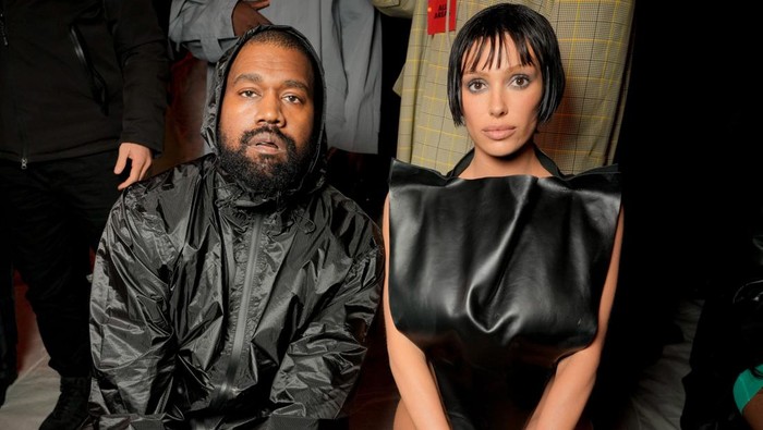 Kanye West and Bianca Censori at Marni RTW Fall 2024 as part of Milan Ready to Wear Fashion Week held on February 23, 2024 in Milan, Italy. (Photo by Swan Gallet/WWD via Getty Images)