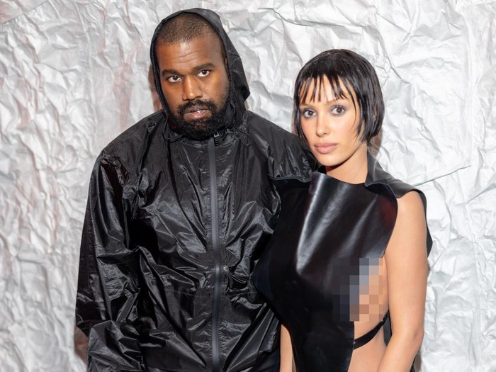 MILAN, ITALY - FEBRUARY 23: Kanye West and Bianca Censori attends the Marni fashion show during the Milan Fashion Week Womenswear Fall/Winter 2024-2025 on February 23, 2024 in Milan, Italy. (Photo by Arnold Jerocki/Getty Images)