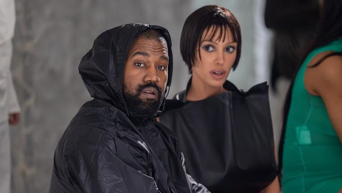 MILAN, ITALY - FEBRUARY 23: Kanye West and Bianca Censori attends the Marni fashion show during the Milan Fashion Week Womenswear Fall/Winter 2024-2025 on February 23, 2024 in Milan, Italy. (Photo by Arnold Jerocki/Getty Images)