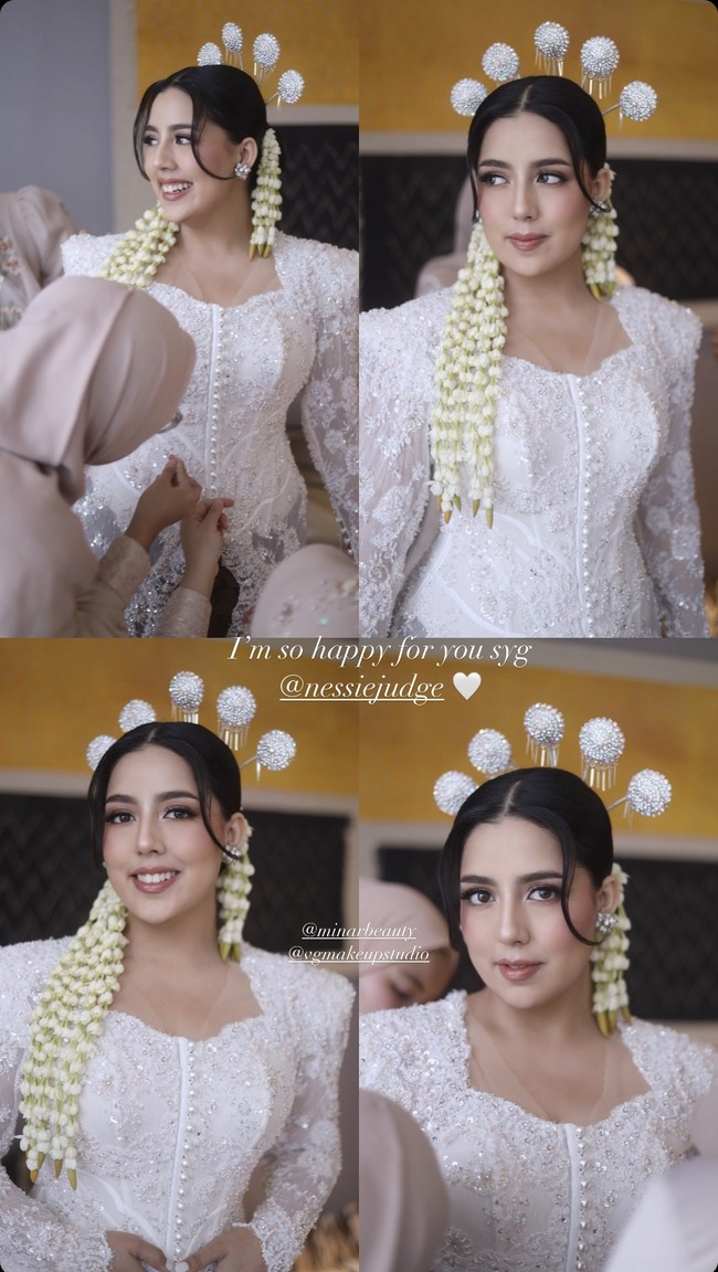 Nessie tampil cantik dengan kebaya putih dengan tatanan rambut adat Jawa namun tidak menggunakan paes. Foto: Dok. Instagram