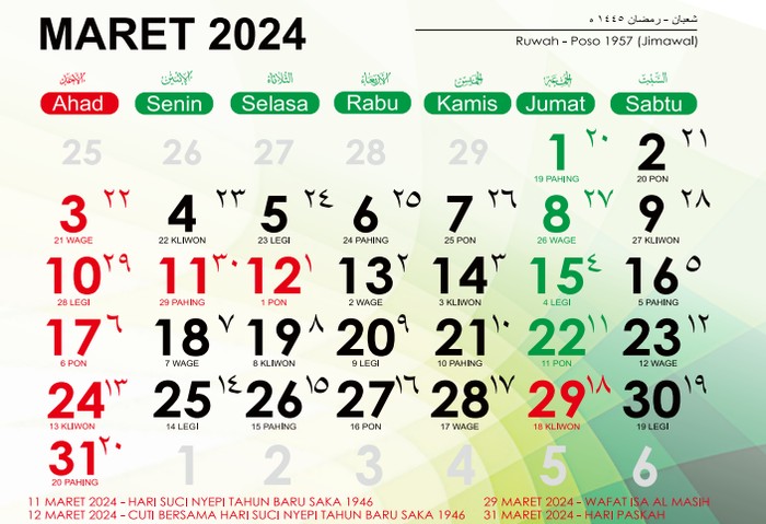 Kalender Hijriah Maret 2024