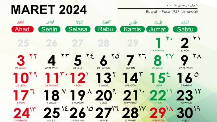 Kalender Hijriah Maret 2024