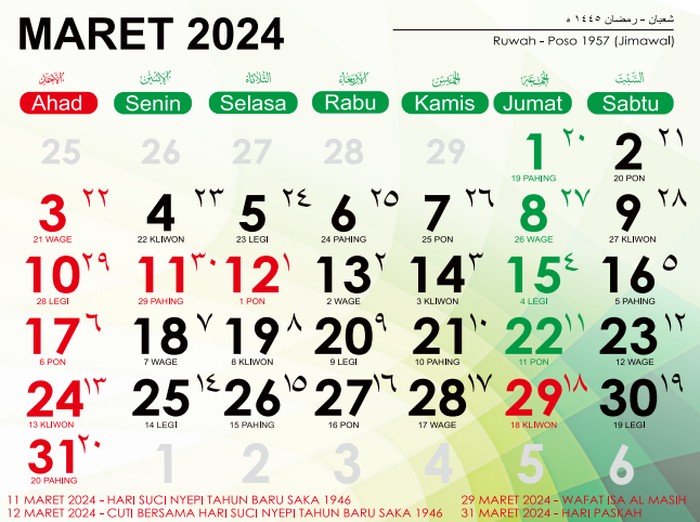 Kalender Hijriah Maret 2024