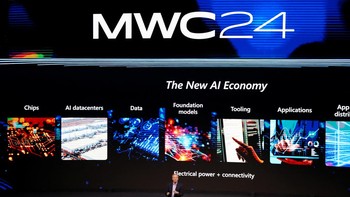 Brad Smith, wakil ketua dan presiden Microsoft, berbicara di Mobile World Congress (MWC) 2024. MWC 2024 Barcelona berlangsung dari 26 Februari hingga 29 Februari 2024.  