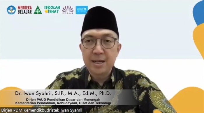 Direktur Jenderal Pendidikan Anak Usia Dini, Pendidikan Dasar, dan Menengah, Iwan Syahril, dalam peluncuran Peta Jalan atau Roadmap Sanitasi Sekolah 2024-2030.