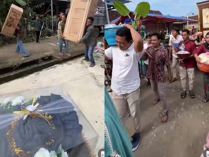 Seserahan pernikahan perlengkapan rumah mendadak bikin heboh karena seperti orang ingin pindah rumah di Pati, Jawa Tengah.