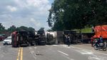Truk Tangki Elpiji Terguling di Jalan Arteri Mojokerto-Sidoarjo