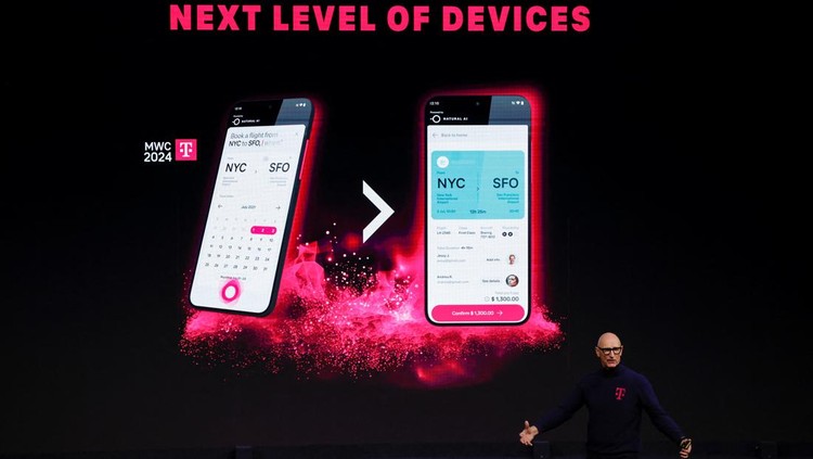 Canggih! Konsep Smartphone AI Tanpa Aplikasi Deutsche Telekoms application free concept AI mobile phone is displayed, at the 2024 Mobile World Congress (MWC) in Barcelona, Spain February 26, 2024. REUTERS/Albert Gea