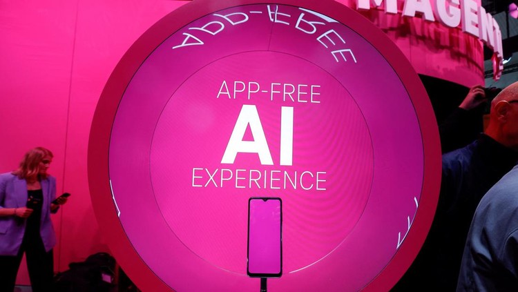 Deutsche Telekoms application free concept AI mobile phone is displayed, at the 2024 Mobile World Congress (MWC) in Barcelona, Spain February 26, 2024. REUTERS/Albert Gea