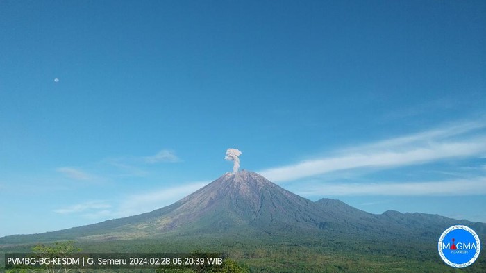 erupsi G. Semeru pada hari Rabu, 28 Februari 2024, pukul 06:19 WIB dengan tinggi kolom abu teramati ± 900 m