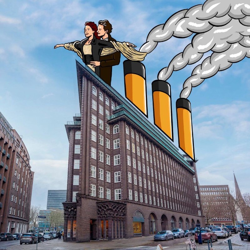 Ilustrasi di pemandangan ikonik