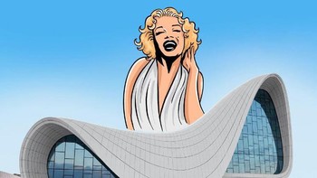 Marilyn Monroe berpadu dengan Heydar Aliyev Center. Foto: Robin Yayla