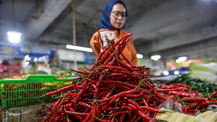 Warga memilih cabai di salah satu jongko (kios) di Pasar Kosambi, Bandung, Jawa Barat, Rabu (28/2/2024). Menurut pedagang, menjelang Bulan Suci Ramadhan harga cabai tanjung di Pasar Kosambi mengalami kenaikan dari Rp100 ribu hingga mencapai Rp120 ribu per kilogram, sedangkan cabai merah rawit dan cabai merah keriting dari Rp80 ribu menjadi Rp100 per kilogram. ANTARA FOTO/Raisan Al Farisi/nym.