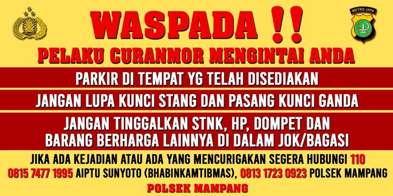 Stiker imbauan waspada curanmor. (Foto: dok. Istimewa)