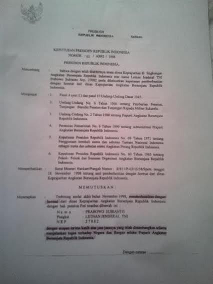 Keppres Pemberhentian Prabowo (detikcom)