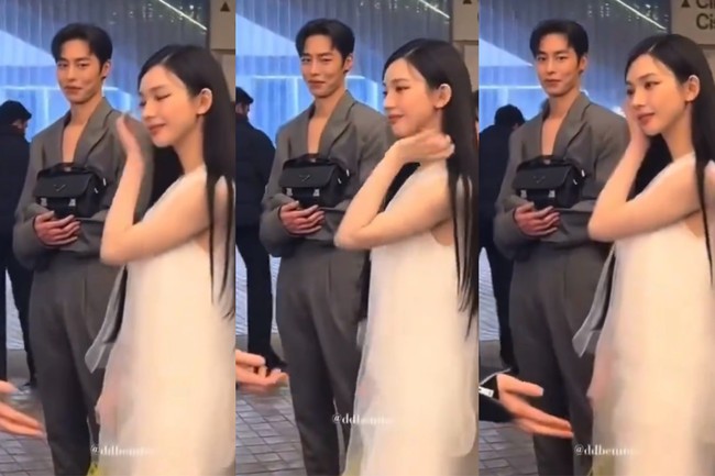 Lee Jae Wook bahkan tertangkap kamera saat tersenyum dan memandangi Karina aespa. Namun, begitu menyadari kamera yang menyorotnya, wajah bintang drama Korea Alchemy of Souls itu berubah datar. Foto: Instagram