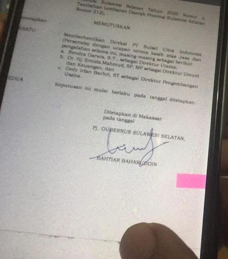 Surat pemecatan 3 direksi Perseroda Sulsel beredar di medsos