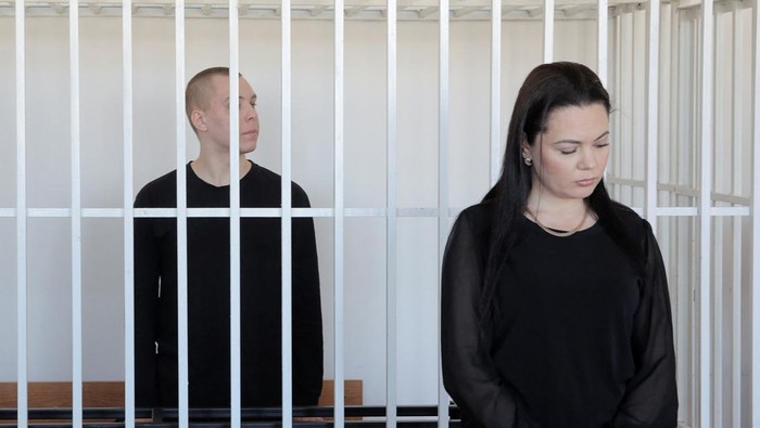 Defendant Nikita Zhuravel, who was detained in May 2023 under a law against offending religious believers' feelings after he burned a copy of the Koran outside a mosque in Volgograd city, attends a court hearing in the Chechen capital of Grozny, Russia, February 27, 2024. REUTERS/Chingis Kondarov