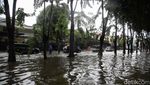 Aksi Petugas PPSU Urai Macet Akibat Banjir di Kelapa Gading