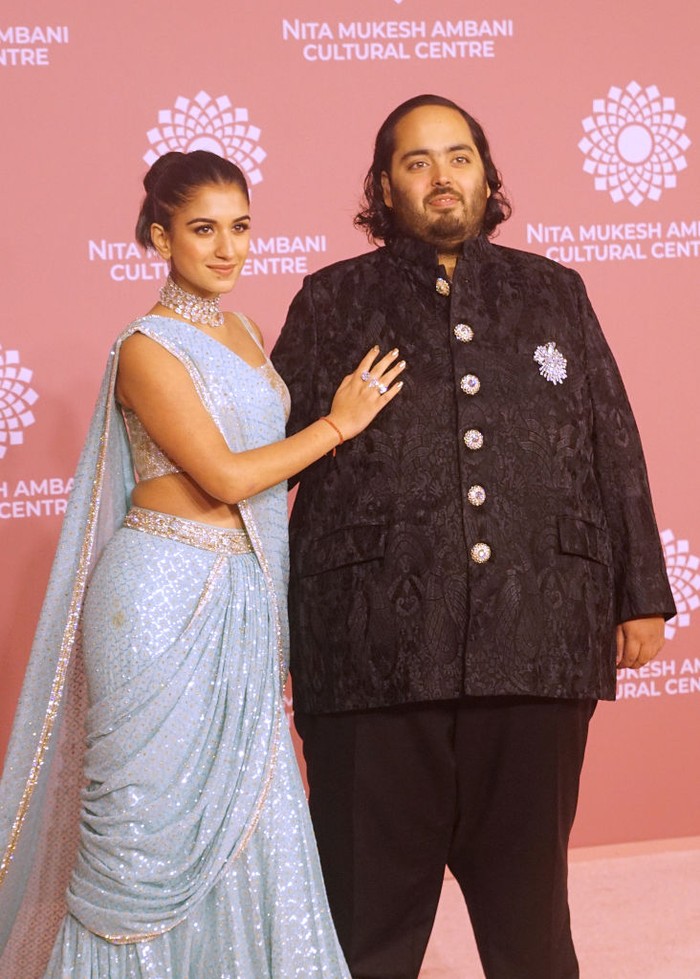 MUMBAI, INDIA - APRIL 01 : Radhika Merchant and Anant Ambani attend the launch of Nita Mukesh Ambani Cultural Centre (NMACC) on April 01, 2023 in Mumbai, India (Photo by Prodip Guha/Getty Images)