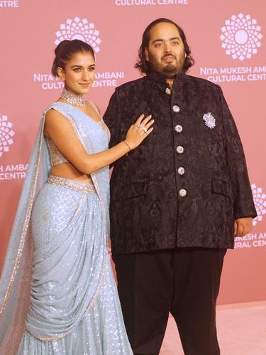 MUMBAI, INDIA - APRIL 01 : Radhika Merchant and Anant Ambani attend the launch of Nita Mukesh Ambani Cultural Centre (NMACC) on April 01, 2023 in Mumbai, India (Photo by Prodip Guha/Getty Images)