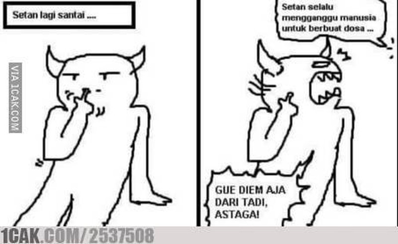 Kelakuan manusia kadang suka di luar nalar. Setan pun bisa jadi dibuat bingung karenanya. Contohnya, lihat meme berikut ini.